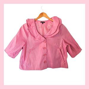 Samuel Dong Pink Glam Party Ruffle‎ 3/4 Sleeve Cropped Jacket L Large